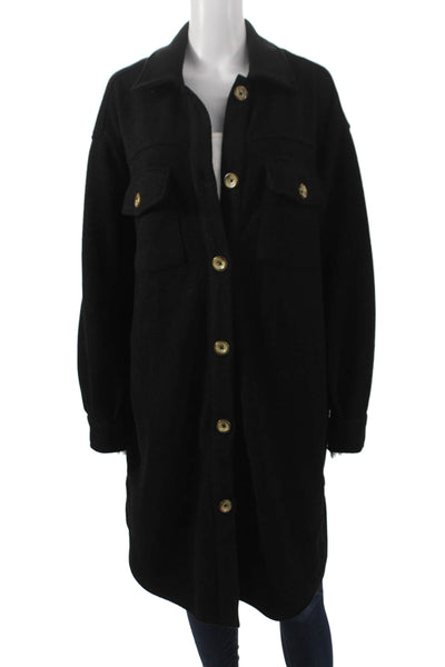 Z Supply Women Overcoat Black Collared Button Long Sleeve Size L