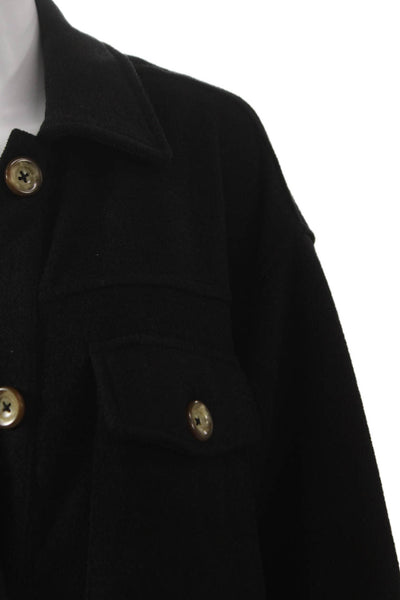 Z Supply Women Overcoat Black Collared Button Long Sleeve Size L