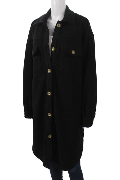 Z Supply Women Overcoat Black Collared Button Long Sleeve Size L