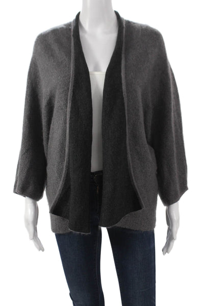 Eileen Fisher Women Wool Gray Cardigan 3/4 Sleeve Round Neck Solid Size L