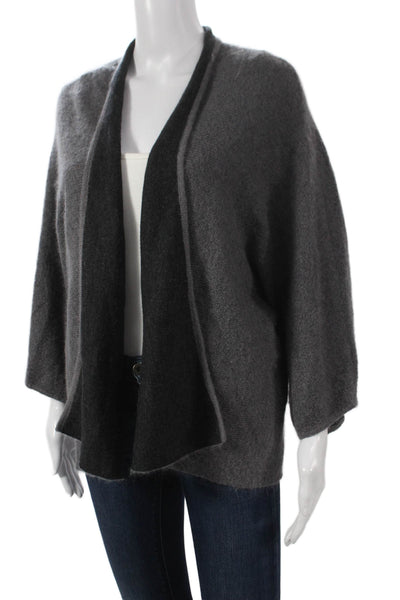 Eileen Fisher Women Wool Gray Cardigan 3/4 Sleeve Round Neck Solid Size L