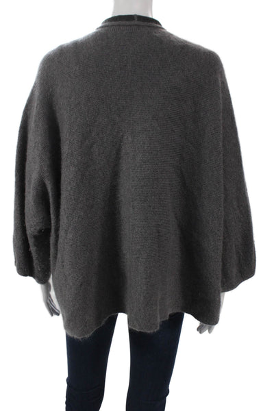 Eileen Fisher Women Wool Gray Cardigan 3/4 Sleeve Round Neck Solid Size L
