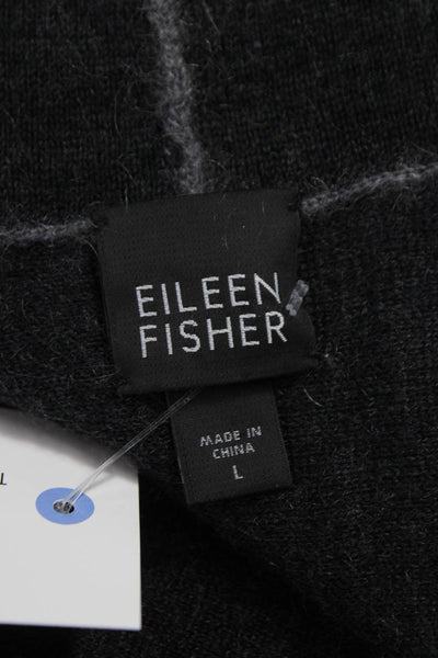 Eileen Fisher Women Wool Gray Cardigan 3/4 Sleeve Round Neck Solid Size L