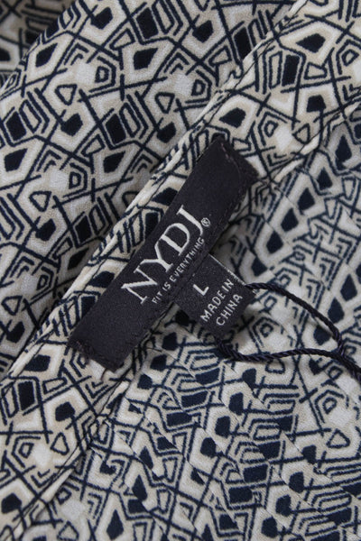 NYDJ Women Tunic Blouse V-Neck Geometric Blue Long Sleeve Polyester Size L