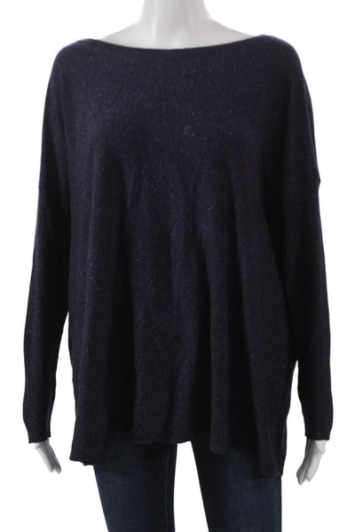 Eileen Fisher Womens Blue Wool Boat Neck Long Sleeve Pullover Size L