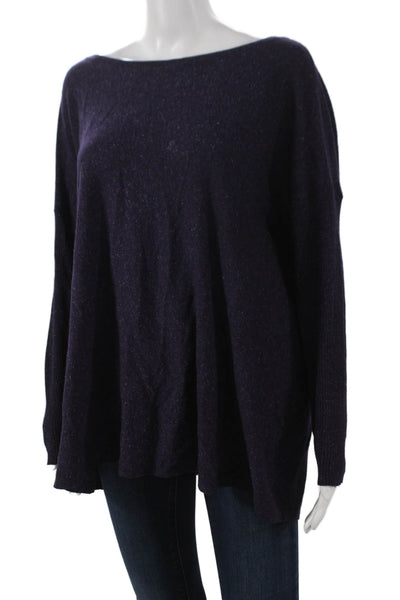 Eileen Fisher Womens Blue Wool Boat Neck Long Sleeve Pullover Size L