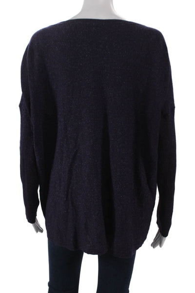 Eileen Fisher Womens Blue Wool Boat Neck Long Sleeve Pullover Size L