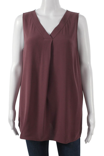 Eileen Fisher Women Purple Silk V-Neck Sleeveless Tunic Pullover Solid Size M