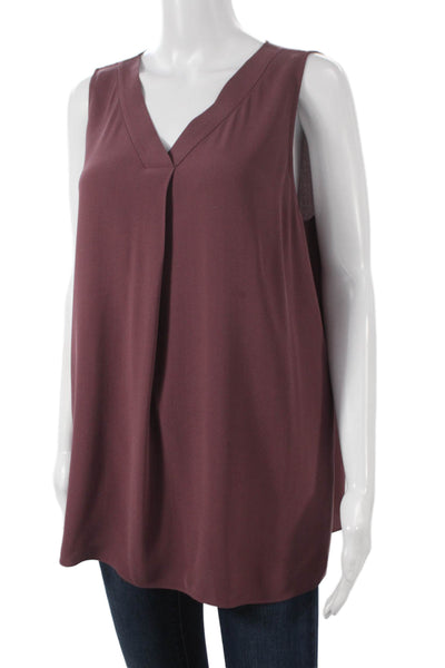 Eileen Fisher Women Purple Silk V-Neck Sleeveless Tunic Pullover Solid Size M