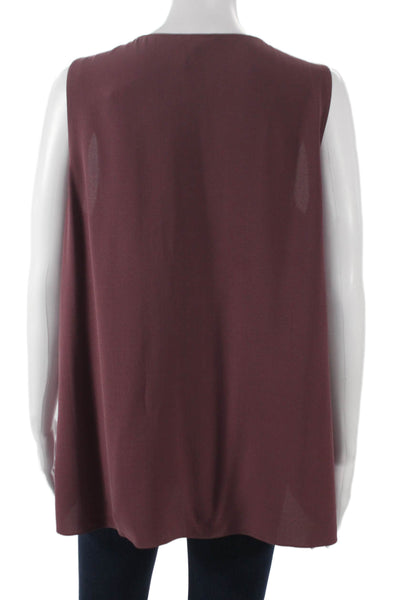 Eileen Fisher Women Purple Silk V-Neck Sleeveless Tunic Pullover Solid Size M