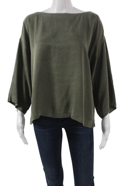 Eileen Fisher Women Lyocell Boat Neck 3/4 Sleeve Basic Blouse Green Size M