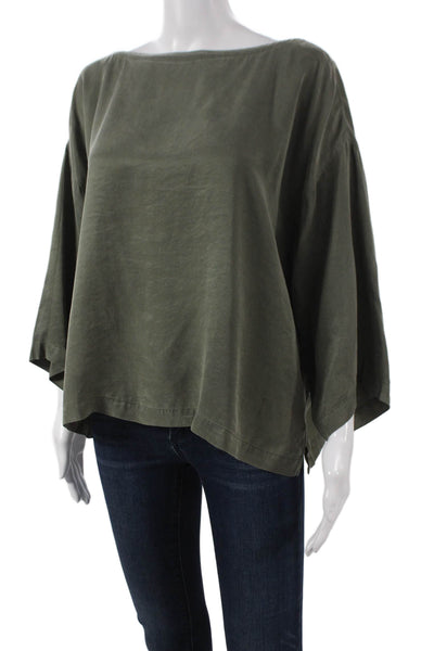 Eileen Fisher Women Lyocell Boat Neck 3/4 Sleeve Basic Blouse Green Size M