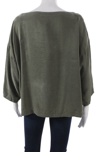 Eileen Fisher Women Lyocell Boat Neck 3/4 Sleeve Basic Blouse Green Size M