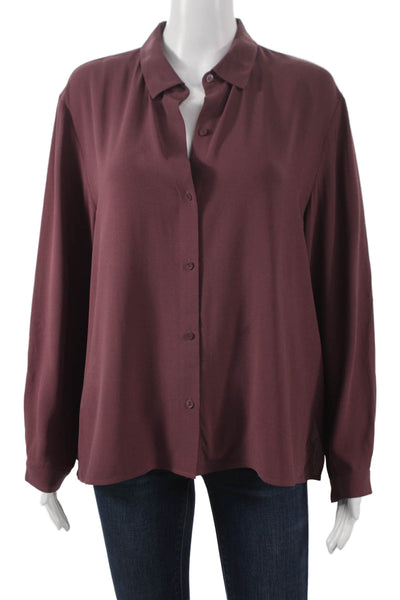 Eileen Fisher Womens Silk Collared Long Sleeve Button-Up Purple Size M
