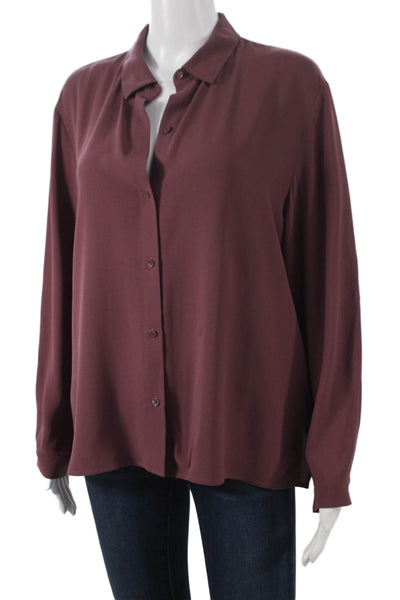 Eileen Fisher Womens Silk Collared Long Sleeve Button-Up Purple Size M
