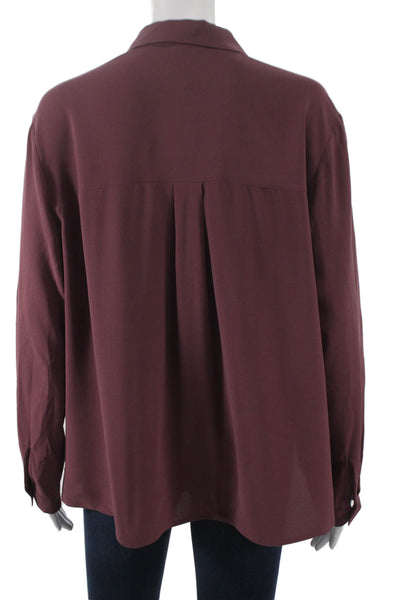 Eileen Fisher Womens Silk Collared Long Sleeve Button-Up Purple Size M