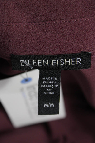 Eileen Fisher Womens Silk Collared Long Sleeve Button-Up Purple Size M