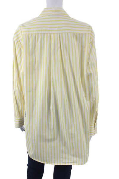 Kerri Rosenthal Women Striped Cotton Button Up Tunic Long Sleeve Yellow Size L