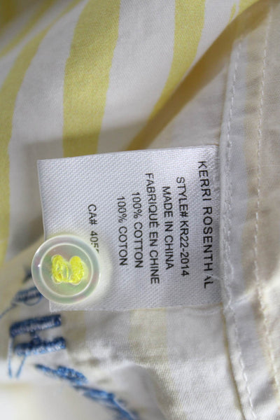 Kerri Rosenthal Women Striped Cotton Button Up Tunic Long Sleeve Yellow Size L