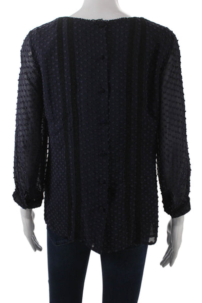 J Crew Women Blue Polka Dot Round Neck Long Sleeve Polyester Blouse Size 6P