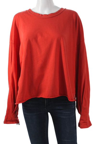 FP Movement Womens Cropped Red Cotton Long Sleeve T-Shirt Crew Neck Size XS