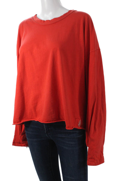 FP Movement Womens Cropped Red Cotton Long Sleeve T-Shirt Crew Neck Size XS
