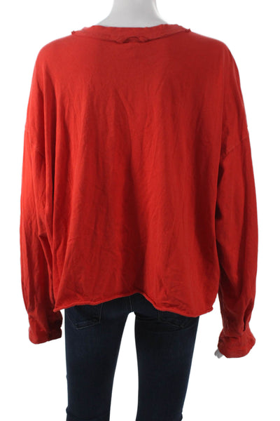 FP Movement Womens Cropped Red Cotton Long Sleeve T-Shirt Crew Neck Size XS