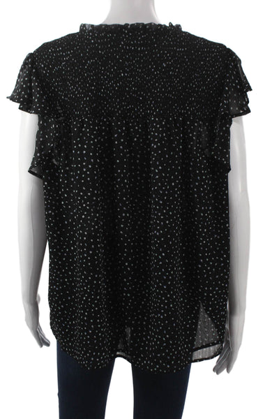 Laundry by Shelli Segal Womens Black Polka Dot Short Sleeve Blouse Size XL