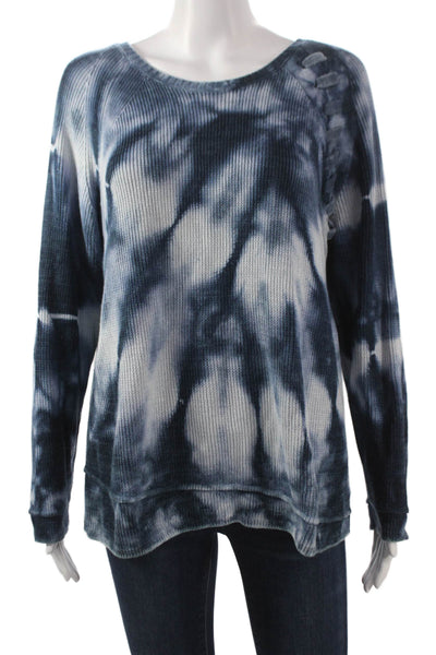 NIC+ZOE Women Pullover Sweater Blue Tie-Dye Cotton Long Sleeve Size L