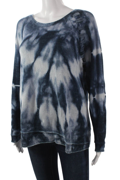 NIC+ZOE Women Pullover Sweater Blue Tie-Dye Cotton Long Sleeve Size L