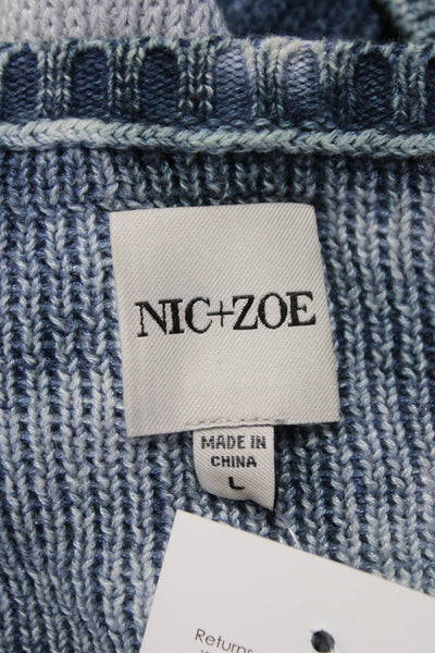 NIC+ZOE Women Pullover Sweater Blue Tie-Dye Cotton Long Sleeve Size L