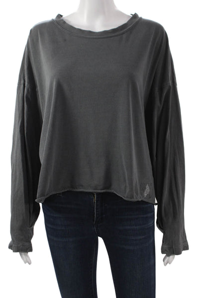 FP Movement Womens Basic Gray Cotton Crew Neck Long Sleeve T-Shirt Size XL