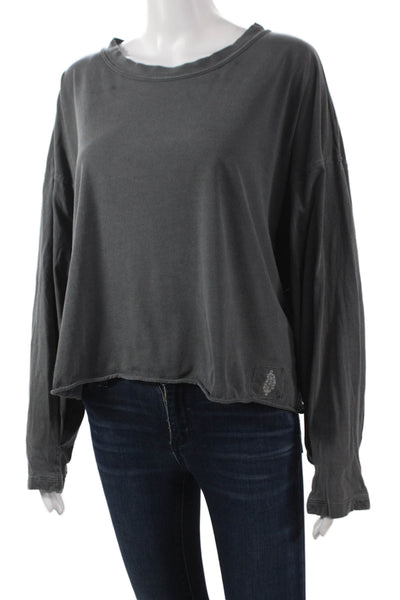 FP Movement Womens Basic Gray Cotton Crew Neck Long Sleeve T-Shirt Size XL