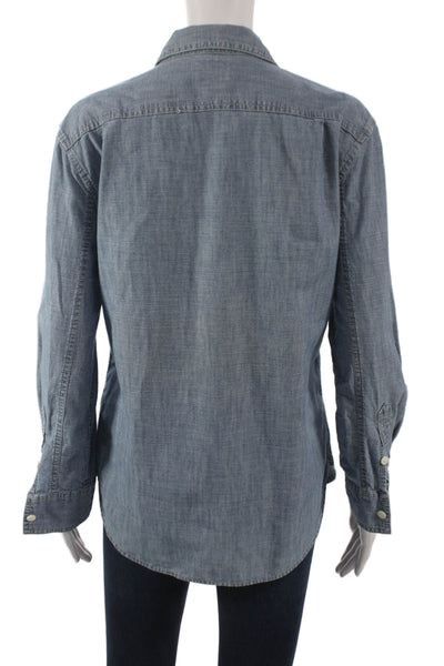J Crew Women Collared Cotton Button-Up Shirt Blue Long Sleeve Size XS