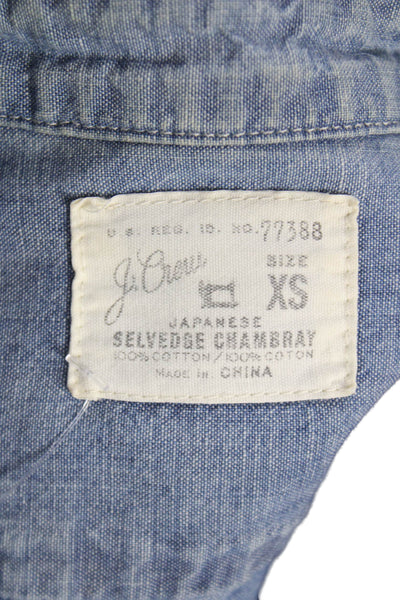 J Crew Women Collared Cotton Button-Up Shirt Blue Long Sleeve Size XS