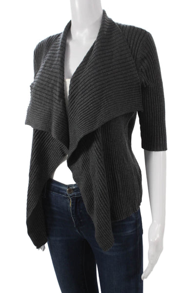 Eileen Fisher Womens Merino Wool Gray Cardigan 3/4 Sleeve Size S