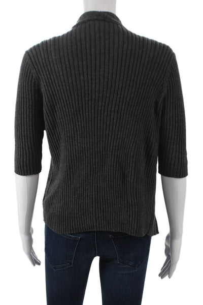 Eileen Fisher Womens Merino Wool Gray Cardigan 3/4 Sleeve Size S