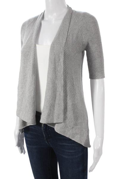 Eileen Fisher Women Cardigan V-Neck Gray Wool 3/4 Sleeve Size XS