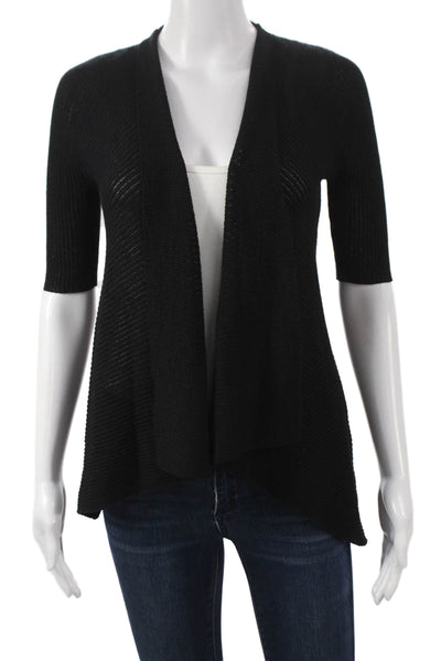 Eileen Fisher Womens Wool V-Neck Cardigan 3/4 Sleeve Black Size XS