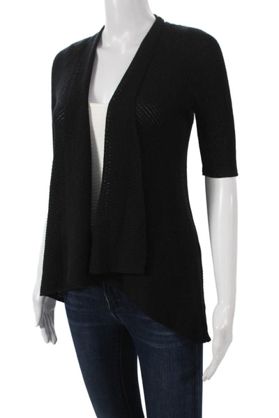 Eileen Fisher Womens Wool V-Neck Cardigan 3/4 Sleeve Black Size XS