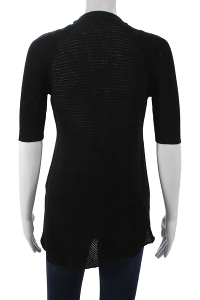 Eileen Fisher Womens Wool V-Neck Cardigan 3/4 Sleeve Black Size XS