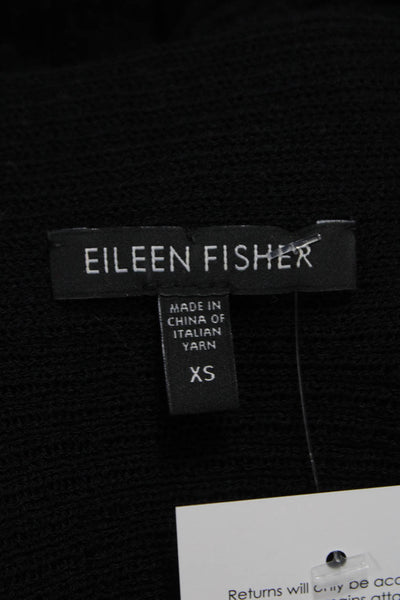 Eileen Fisher Womens Wool V-Neck Cardigan 3/4 Sleeve Black Size XS