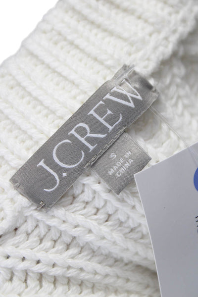 J Crew Women Pullover Sweater White Striped Crew Neck Cotton Long Sleeve Size S