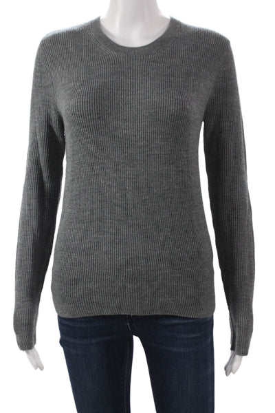 ALC Women Merino Wool Crew Neck Pullover Sweater Gray Long Sleeve Size S