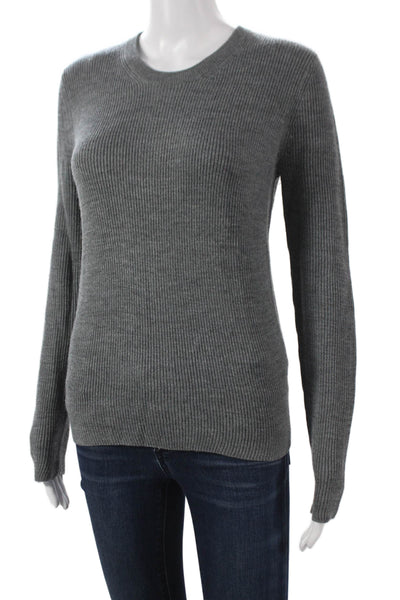 ALC Women Merino Wool Crew Neck Pullover Sweater Gray Long Sleeve Size S