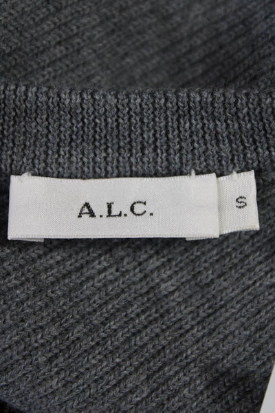 ALC Women Merino Wool Crew Neck Pullover Sweater Gray Long Sleeve Size S