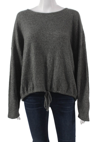 Z Supply Womens Cropped Blouse Gray Rayon Boat Neck Long Sleeve Size L