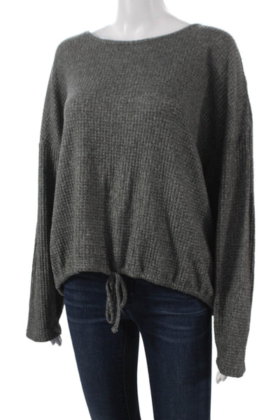 Z Supply Womens Cropped Blouse Gray Rayon Boat Neck Long Sleeve Size L