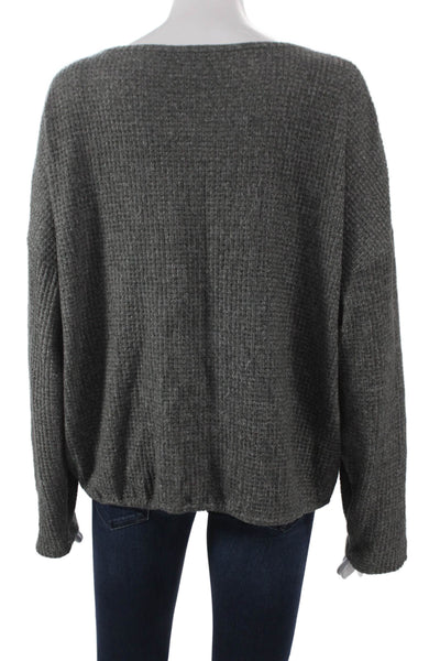 Z Supply Womens Cropped Blouse Gray Rayon Boat Neck Long Sleeve Size L