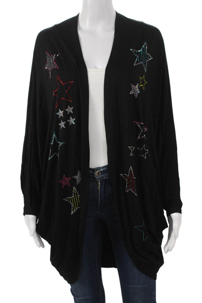 Lauren Moshi Womens Stars V-Neck Rayon Cardigan Black Size One Size
